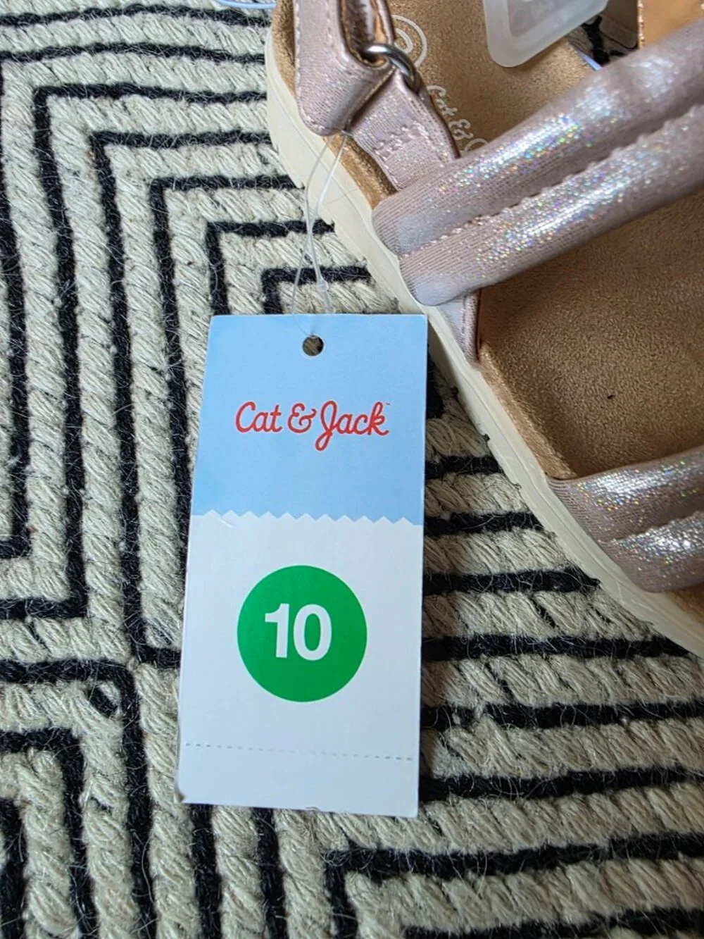 NWT Size 10 Cat & Jack Shimmery Pink Sandals, Hook & Loop Closure
